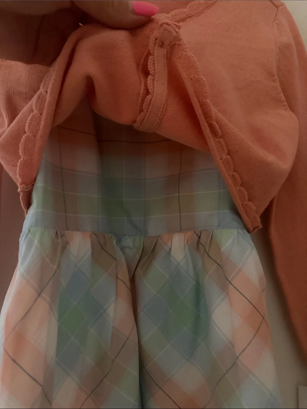 Carter's Coral Knit Cardigan Dress with Pastel Plaid Skirt